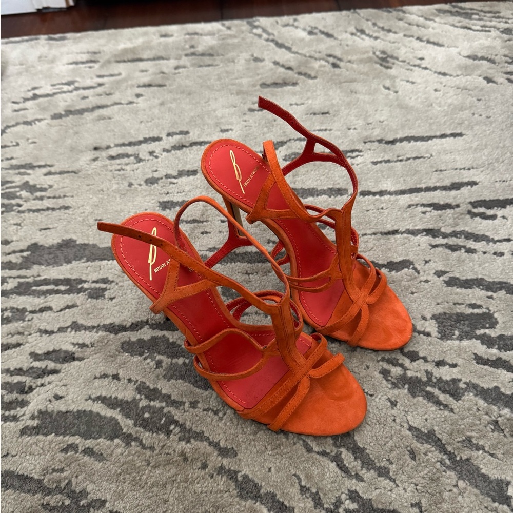 Suede Strappy Orange High-Heel Sandals